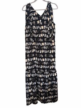 Banana Republic Black and White Print Tie Shoulder Midi Dress Size Large